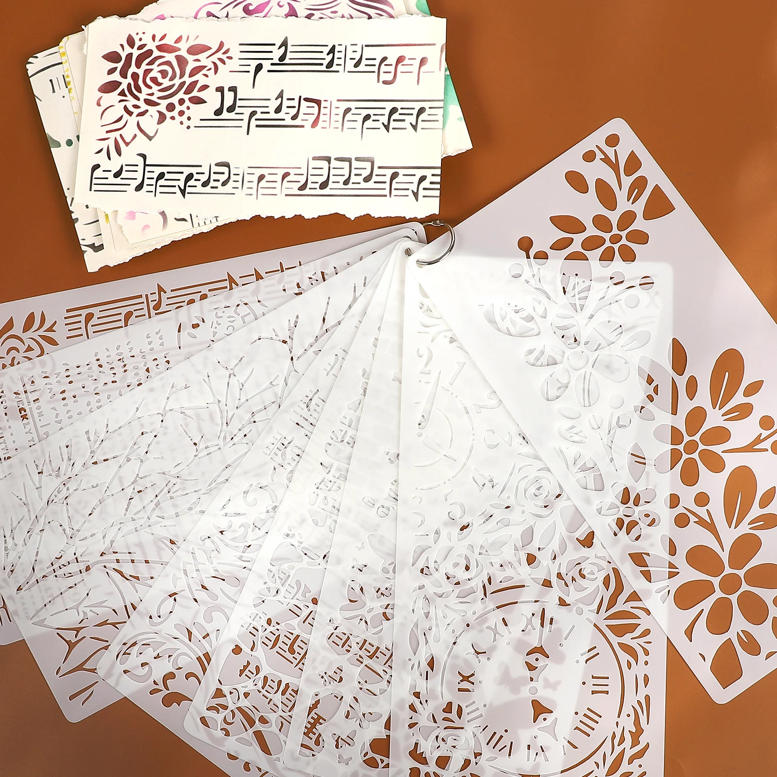 8 Pcs/set Vintage Music Notes Butterfly Plant Landscape Hollow Template Creative DIY Junk Journal Material Collage Stationery