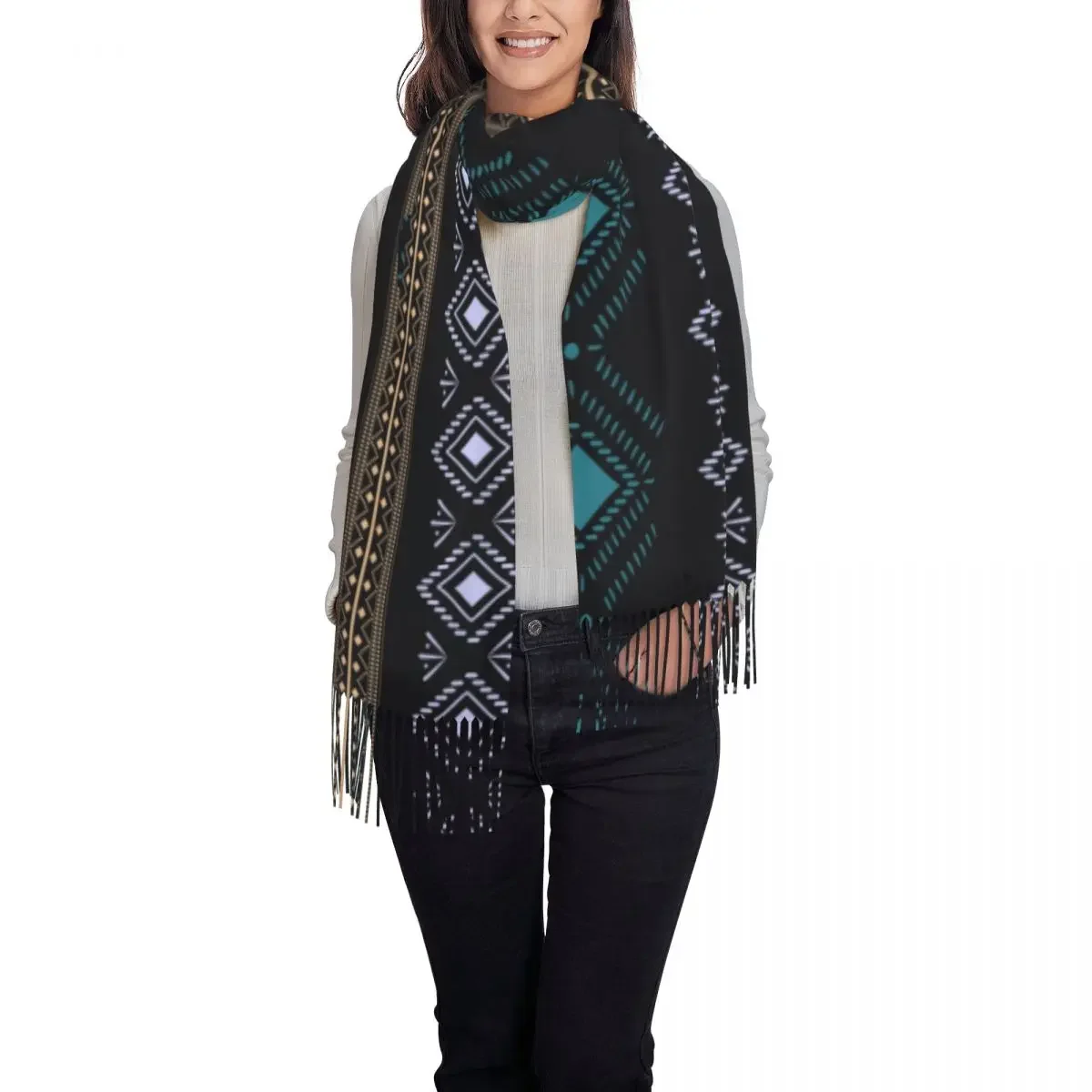 Customized Printed Geometric Kabyle Tattoo Scarf Men Women Winter Fall Warm Scarves Amazigh Tribal Berber Carpet Shawl Wrap