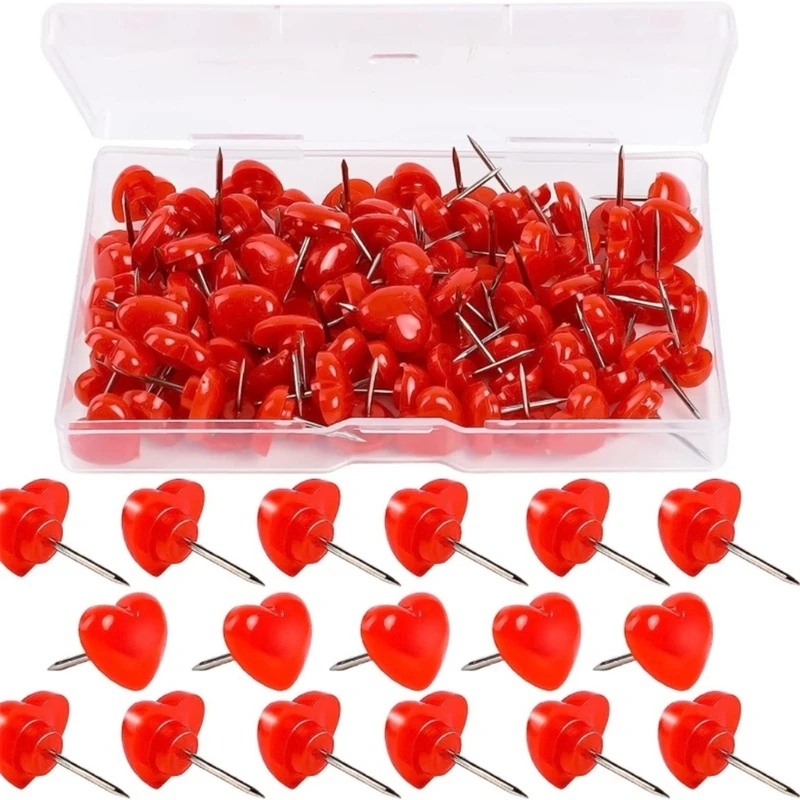 100Pcs/Box Heart Push Pins Map Tacks Decorative Pushpins Poster Pins Notice Board Pins For World Map Fabric Marking Dropshipping