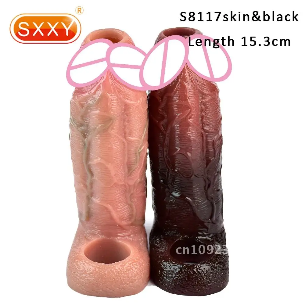 SXXY Due Enhancer 15.3 cm Manicotto Del Pene Realistico Riutilizzabile Giocattoli Del Sesso Cazzo Dildo Uomini Copertura Ritardo Colori Eiaculazione Per Extender