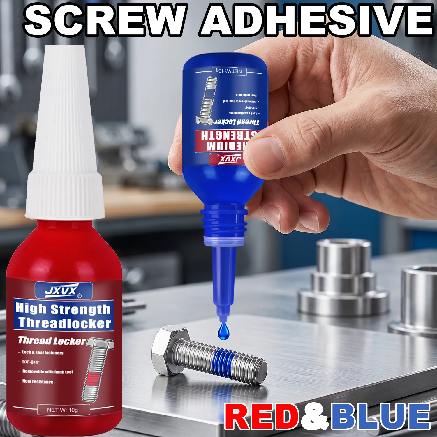 Threadlocker Medium Strength Blue/Red Quickly Cured Thread Locking Agent Anaerobic Adhesive Corrosion-Resistant Anti-Loosening Glue Sealant for Suitable All Metal Threaded Assemblies 6pcs.