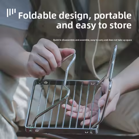 Outdoor Stove Stand Portable Foldable Kettle Stand Stainless Steel Striped Grid Mini Stand Baking Pan Stand