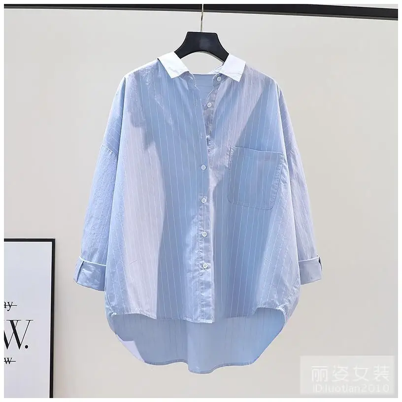 Women's Clothing 2026 Striped Simplicity Fashion Casual Spring Summer Thin Pockets Turn-down Collar Button Loose Formal Blouses