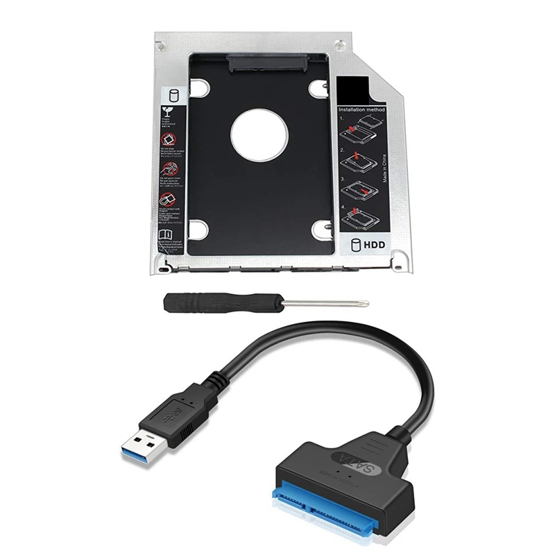 

2 Pcs Accessories: 1 Pcs SATA 2Nd HDD HD SSD Enclosure Hard Drive Caddy Case Tray & 1 Pcs SATA Hard Drive Adapter Cable