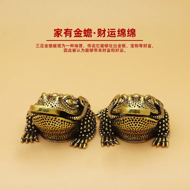 Hollow Three Feet Golden Toad Fortune Money Drawing Brass Crafts Decoration Small Toad Desktop Decoration Exclusive for Cross-Bo