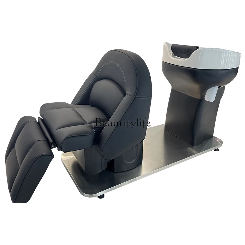 

High-End Electric Shampoo Chair Lying Half Flushing Bed Barber Shop for Hair Salon Ceramic Basin