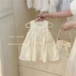 Baby Girls Princess Dresses Summer Fashion Bow Print Dress Kids Sweet Party Gown Ball Children Sleeveless Clothes 2-8 Years