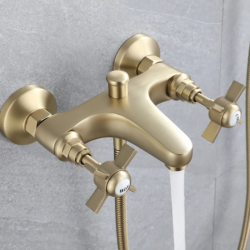 Luxury Brass Brushed Gold Bathroom shower faucet set Wall Mounted Top Quality Hot Cold Water Shower faucet set,Black,Gun Grey