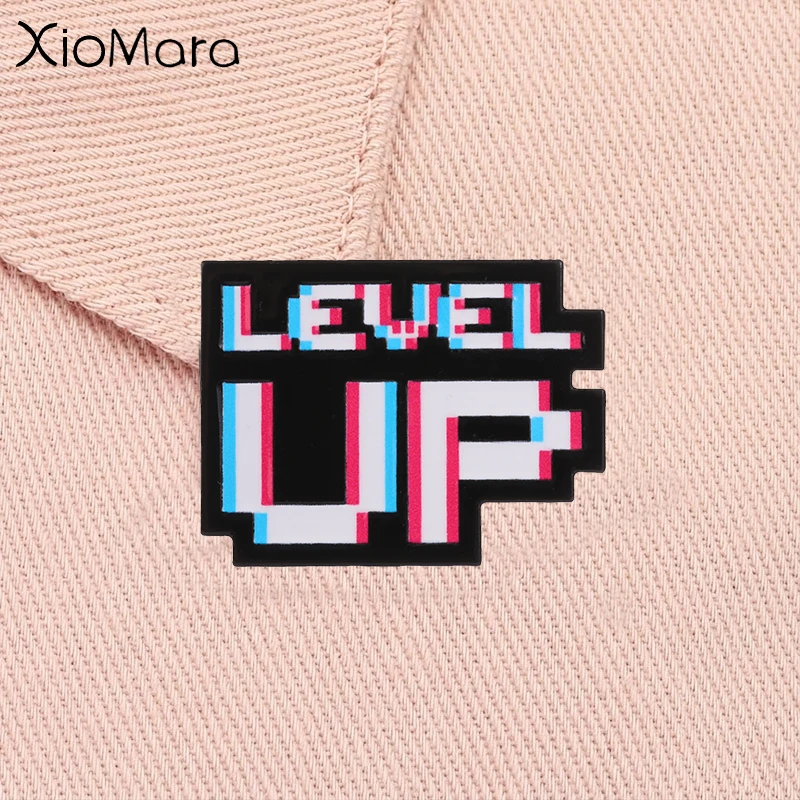 Level Up Retro 8‑bit Game Pixel Enamel Badge Punk Game Level-Up Tips Nostalgic Gamer Collection Pin Lapel Brooch Jewelry Gift