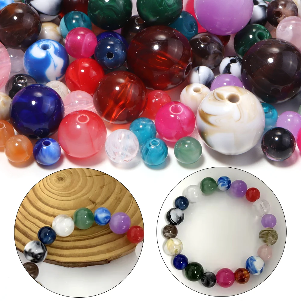 10-100 Stück 8-20mm Zweifarbige Runde Acrylperlen mit Wolken-Effekt Lose Abstandsperlen für Schmuckherstellung DIY Armband Halskette Zubehör – Detail 2