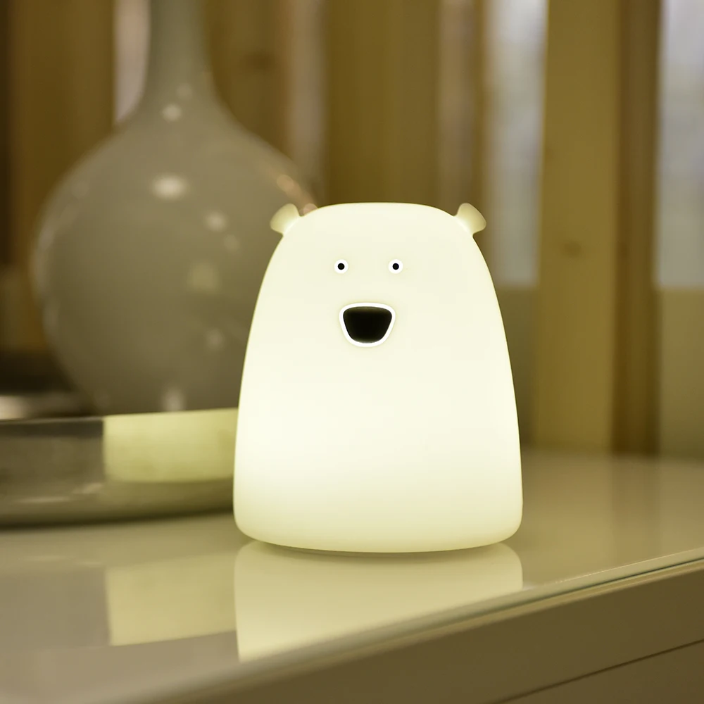 Cute Bear LED Night Light Decoracion Lampara De Noche Ddormitorio Baby Kids Bedside Lamp Silicone Touch Sensor Tap Control