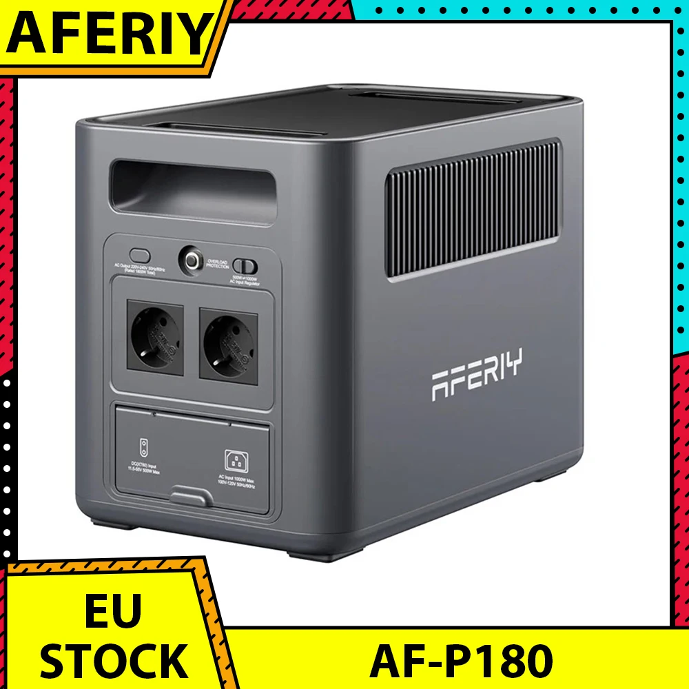 Station d'alimentation portable AFERIY AF-P180, batterie LiFePO4 1024Wh, 1800W, onde sinusoïdale pure, 9 sorties avec charge rapide USB-C PD 140W