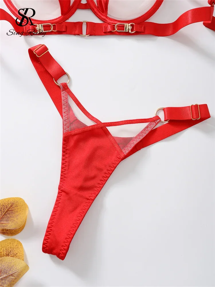 SINGREINY 2024 ملابس داخلية مثيرة شبكية مرقعة مثيرة تناسب النساء ملابس داخلية مثيرة شفافة مفرغة طقم مكون من قطعتين