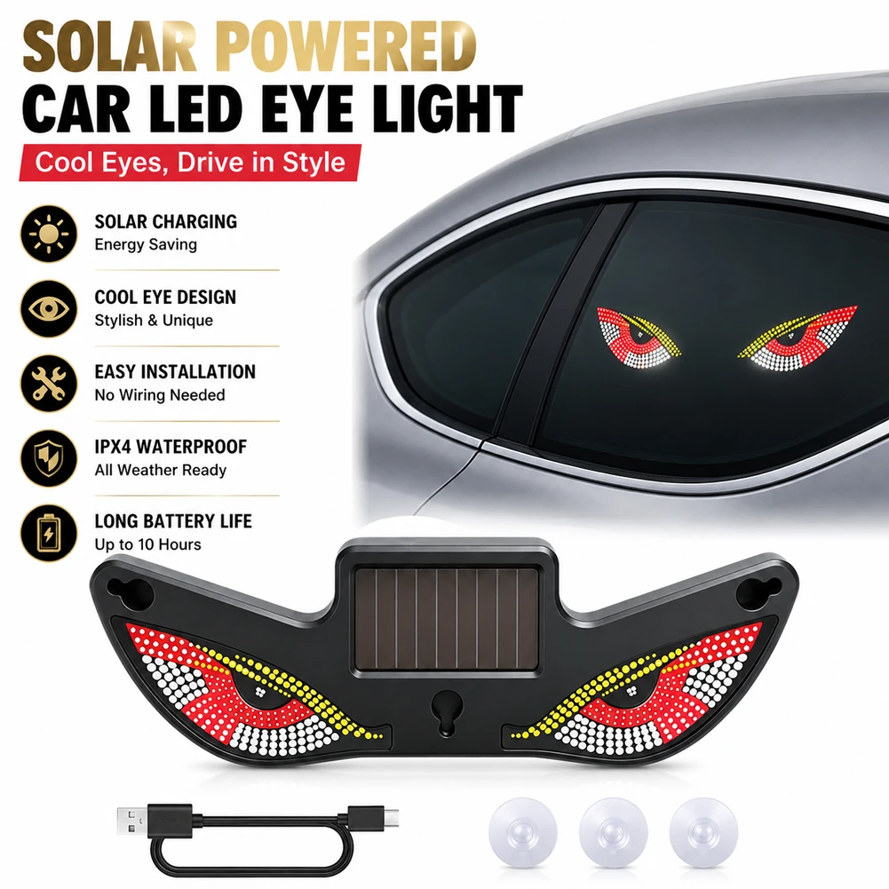 Solar Powered Car Neon Light Wireless Cool Demon Eye Led Ambient Light Suction Cup USB Rechargeable Atmosphere Breathing Lamp