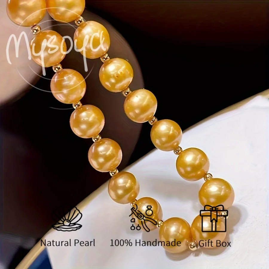 

MYSOYA Elegant Golden Freshwater Pearl Bracelet With Sparkling Decorative Beads Gift Box Perfect For Birthday Wedding Christmas