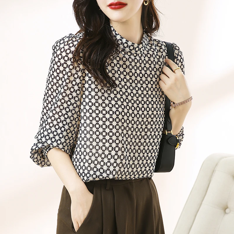 New elegant Women\'s chiffon Blouses ladies shirts Blusas Mujer Long Sleeve Shirts causal Tops