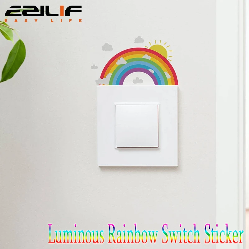1pc Luminous Rainbow Pattern Light Switch Stickers Bathroom Bedroom Living Room Switch Stickers, Removable Light Switch Sticker