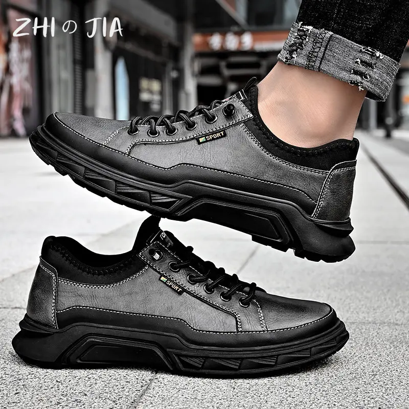 Spring Autumn Casual Men\'s Shoes 2025 New Men\'s Large Quality Cowhide Leather Shoes Soft Hand Sewn Lace Up Flat Footwear 38-46