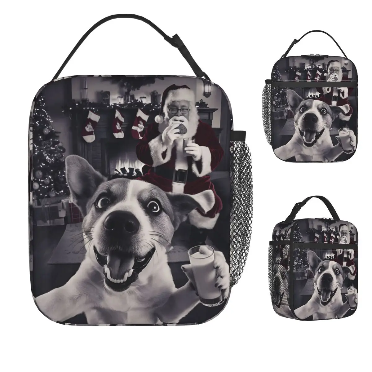 

Забавный кот для селфи с Санта-Клаусом, рождественская сумка для обеда, коробка для обеда для пикника для девочек, термосумка для обеда на заказ в стиле ретро, водонепроницаемая сумка-холодильник