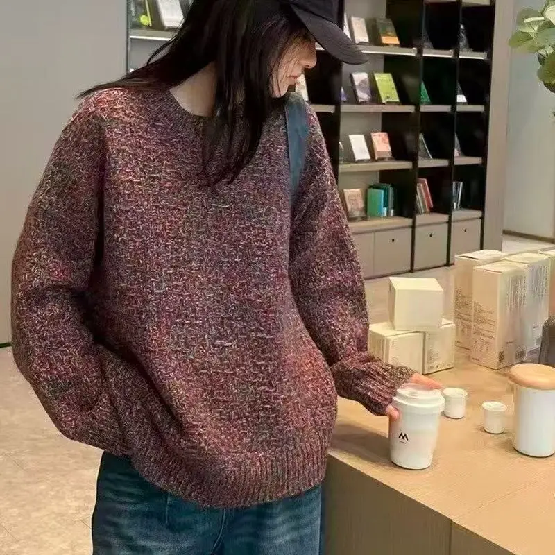 

Кашемировый свитер, плотная и свободная женская пряжа с цветочным принтом, высококачественное брендовое базовое пальто для европейской станции.