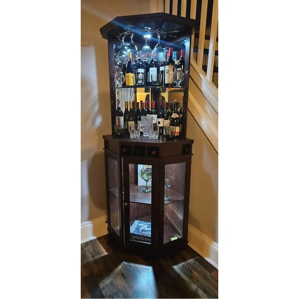 Casual Corner Bar or Gorgeous Restaurant, Rosewood Display Cabinet Display Cabinet with Wooden Frame and 5 Bottle Wine Rack