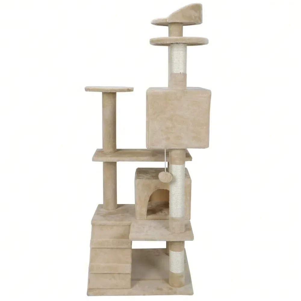 

Furniture Kitten House 53" Cat Tree Play Tower Scratcher Condo Post Bed Beige