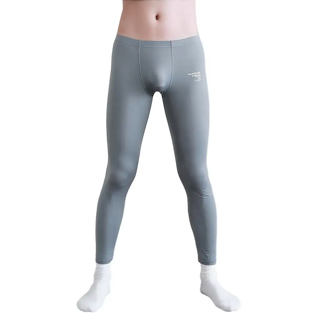 

Men Pants Ultra-thin Ice Silk Sleep Bottoms with Bugle Pouch Leggings Mid-rise Pajama Pants