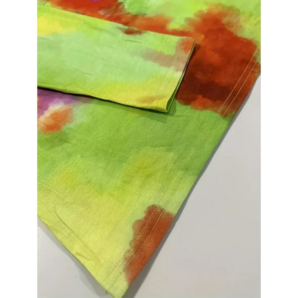 Plus Size Fashion Women's Casual Women's Tie Dye Round Neck Long Sleeve Dress