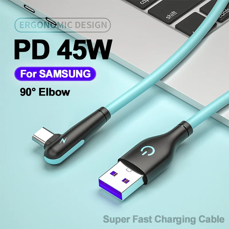 2026 NEW USB To Type-C Cable 90° Elbow Mobile Phone Fast Charging for Huawei Mate 40 30 Xiaomi Samsung Phone Charging Cord