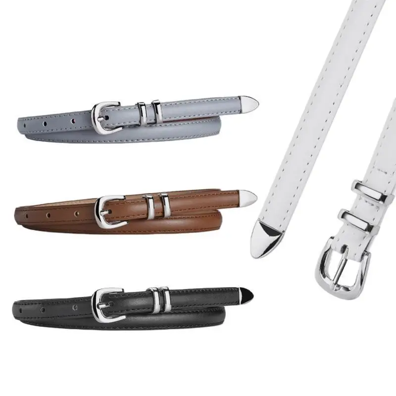 Silver Pin Buckle Thin Belt For Women Fashion Trend Versatile Jeans Accessories Girdle Gothic Retro Simple Pu Leather Waistband