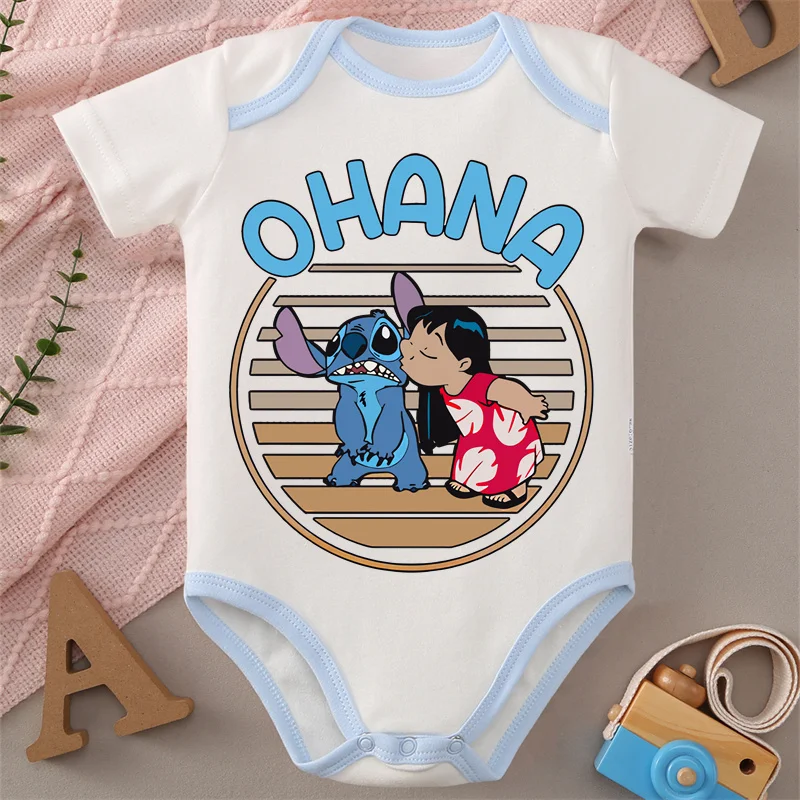 

MINISO Lilo&Stitch Pure Cotton Clothe The Best Gift for Honey Baby Onesie Cute Summer Print Bodysuit for 0 To 12 Months Newborn
