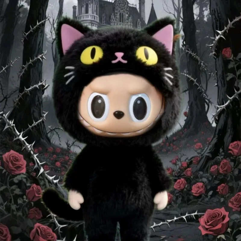 Keine Puppe, 17 cm für Labubu-Kostüm, Cosplay, veränderbar, handgefertigt, schwarze Katze, Plüsch-Set, Rock, Labubu-Puppenkostüm