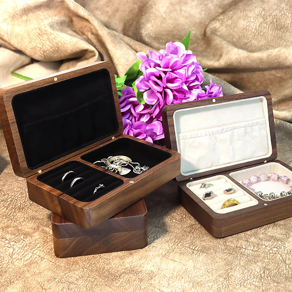 Simple Design black walnut Mini jewelry Box For Women Earrings necklace Organizer Box Natural Wood Jewel Case Birthday Gift 2024