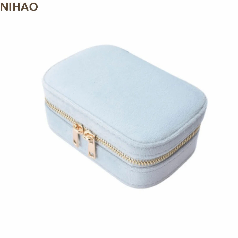 

Zipper Closure Jewelery Storage Case Square Flannel Lining Travel Jewelry Case Velvet Convenient Travel Jewelry Display Stand