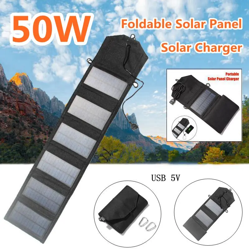 

50W Foldable Solar Panel USB 5V Solar Charger Portable Panel Solar Solar Cells Outdoor Mobile Power Charger for Camping Hiking