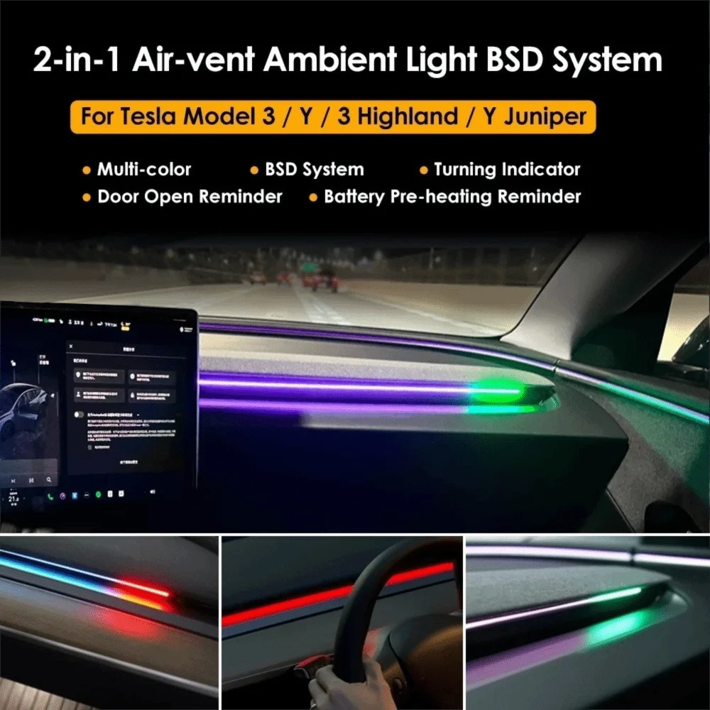 

2-in 1 Smart Air Vent Ambient Light System BSD System for Tesla New Y Juniper Model 3 Highland Model 3 Y 2021+