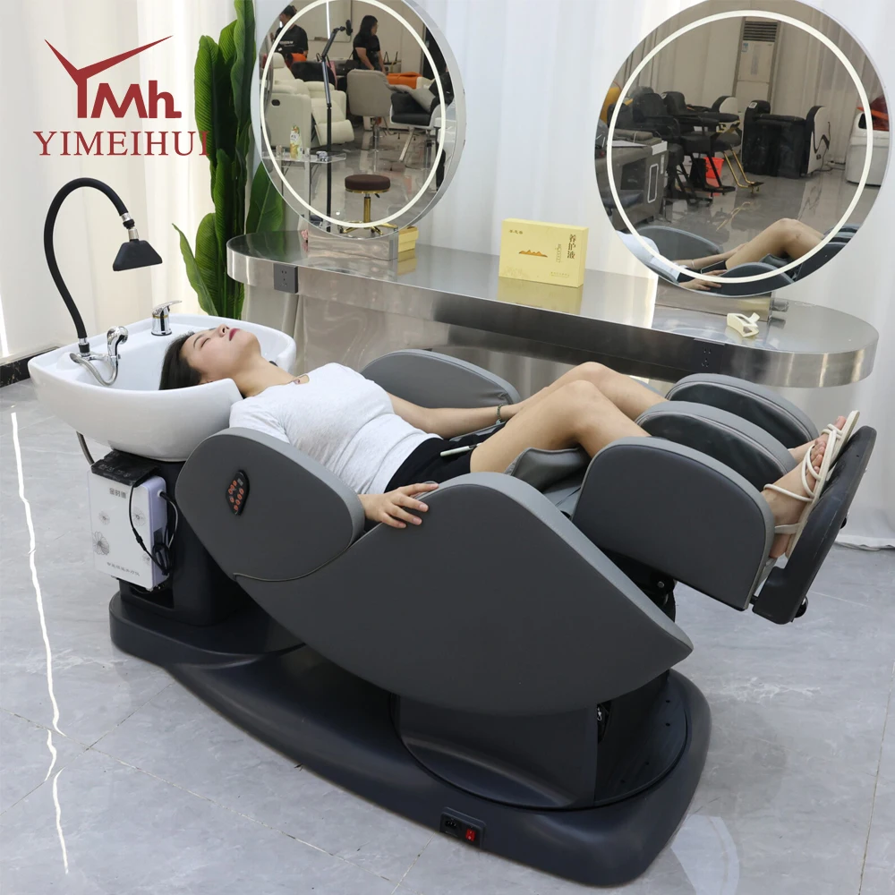 Hot Sale Electric Adjustable Spa Therapy Hair Salon Shampoo Bowl Chair Ceramic Basin Recliner With Foot Spa Bed For Barbershop