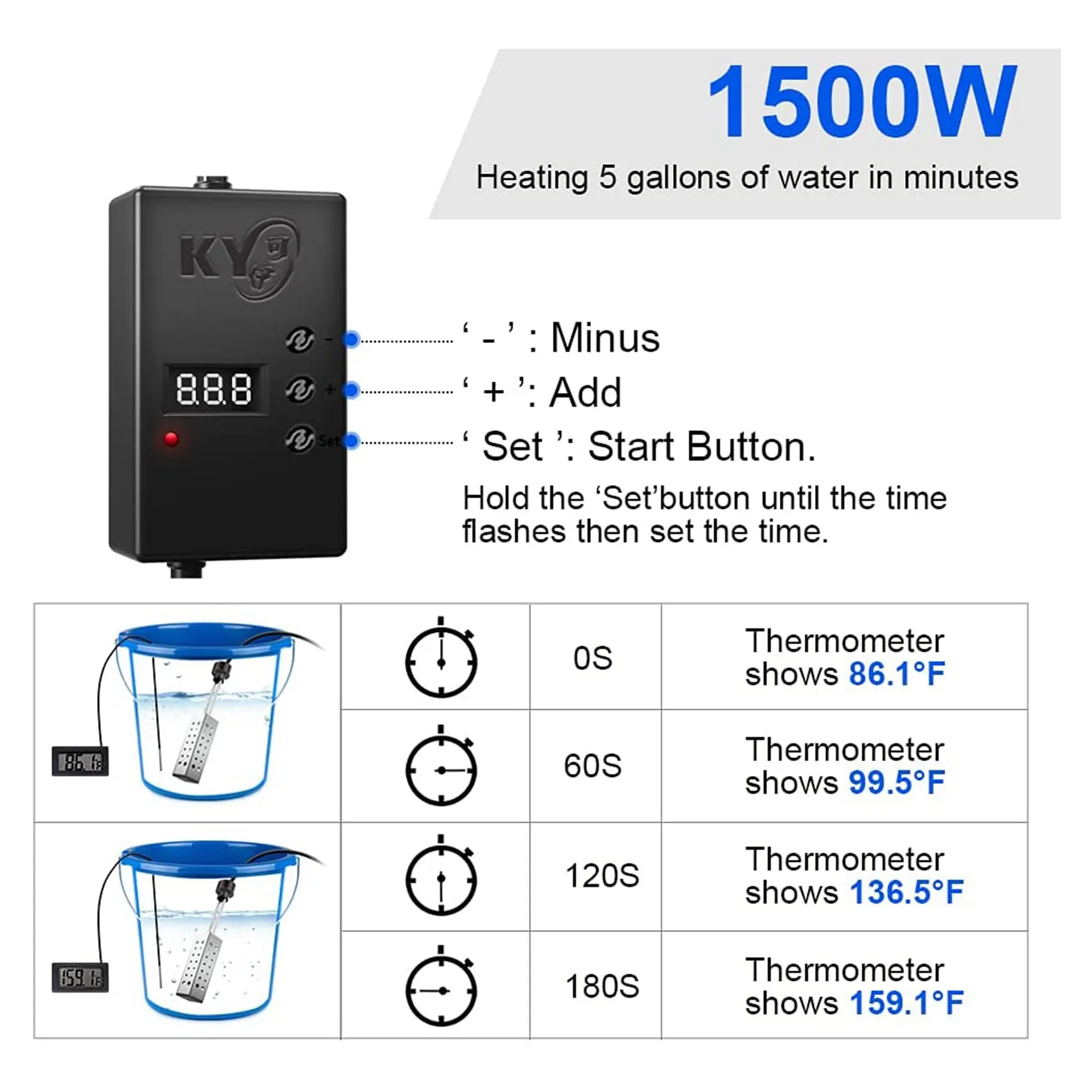 Aquecedor elétrico com desligamento automático, Aquecedor de banheira quente para casa, Aquecedor de água de imersão para o inverno, 2500W, EU