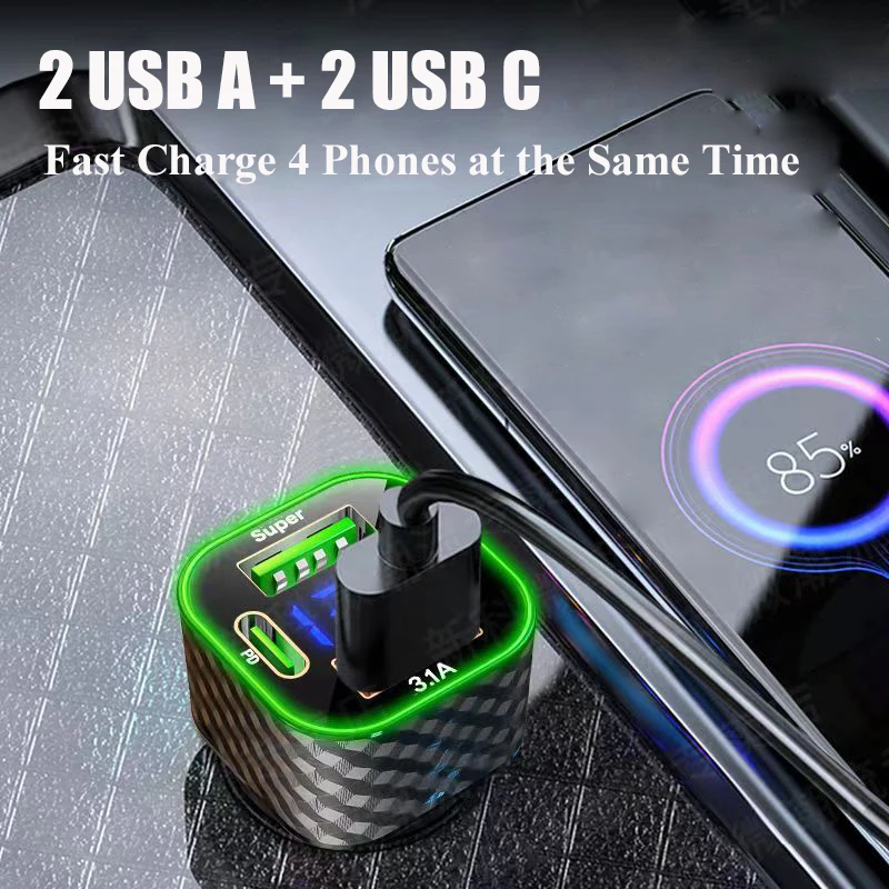 UYUXIO USB C caricabatteria per telefono da auto Dual PD 4 in 1 con Display di tensione adattatore di ricarica Super veloce per iPhone Xiaomi Oppo