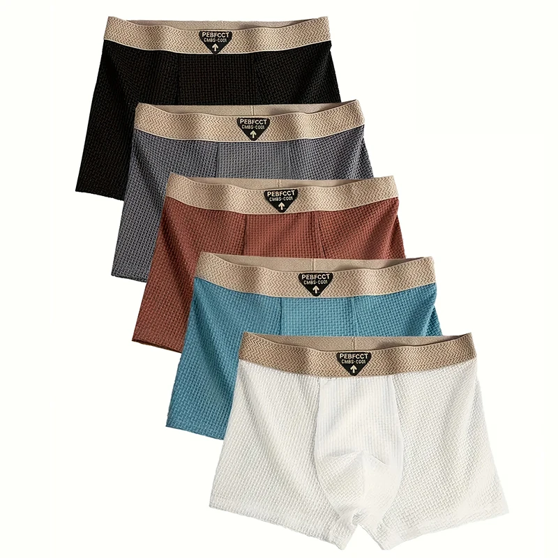Hot Sale 5Pcs Men's Ice Silk Boxer Briefs Texture Breathable Cool Underwear Soft Stretchy Trunks Shorts for Summer Daily Wear