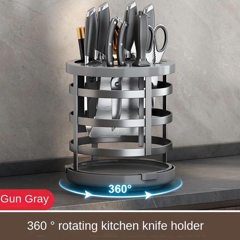 

360 °Rotation Knife Holder Stainless Steel Cutlery Rack Knife Stand Tableware Draining Storage Box Accessories Kitchen Organizer