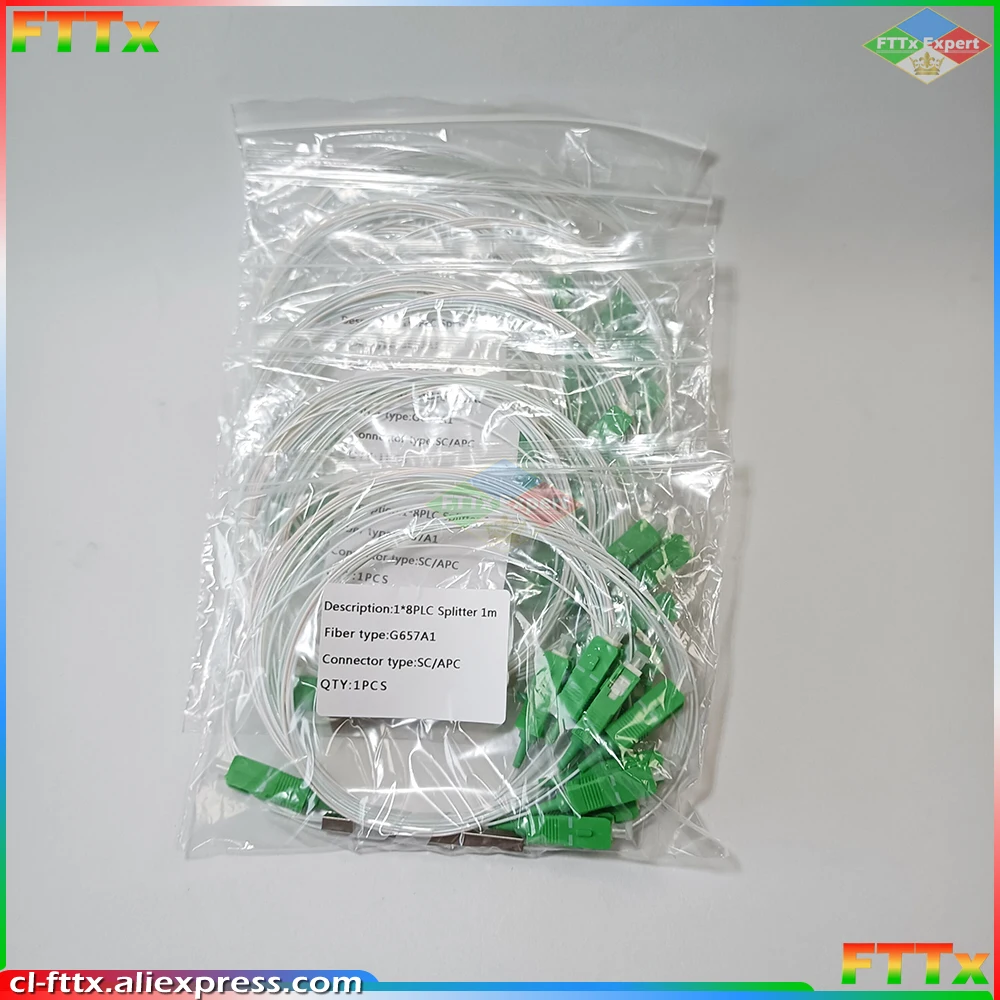 10PCS/Lot 1X8 PLC SC/APC SM 0.9mm G657A1 PVC 1m FTTH Fiber Optic Splitter Free Shipping