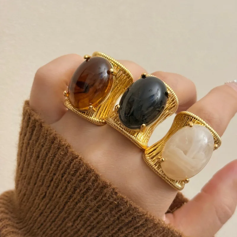 

Кольцо ручной работы из натурального камня 2026 года, широкое, для женщин, винтажное, класса люкс, массивное, эффектное, для вечеринок