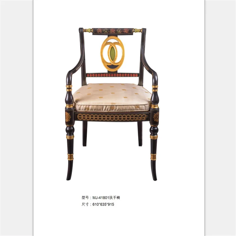 

French luxury painted solid wood dining chair, European neoclassical black waist villa model room furniture