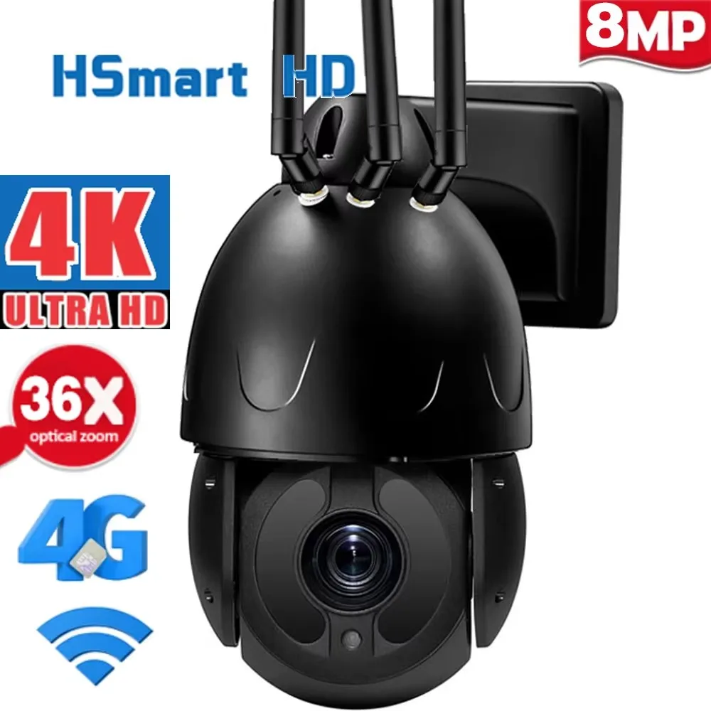 Wireless 8MP 4K PTZ IP Camera 4G Wifi Outdoor AI Human Auto Tracking 36x Zoom CCTV Audio TF Night Vision H.265 Security Cameras