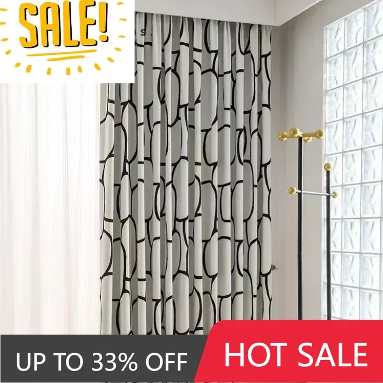 

Curtain Custom French Black and White Circle Luxury Velvet Chenille Blackout Curtain Cloth Villa Living Room Decoration Room