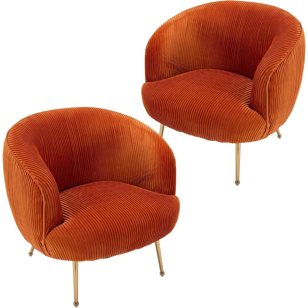 

Armchair Set of 2, Velvet Upholstered Barrel Chairs with Golden Legs Comfy Lounge Chairs Single, Chair