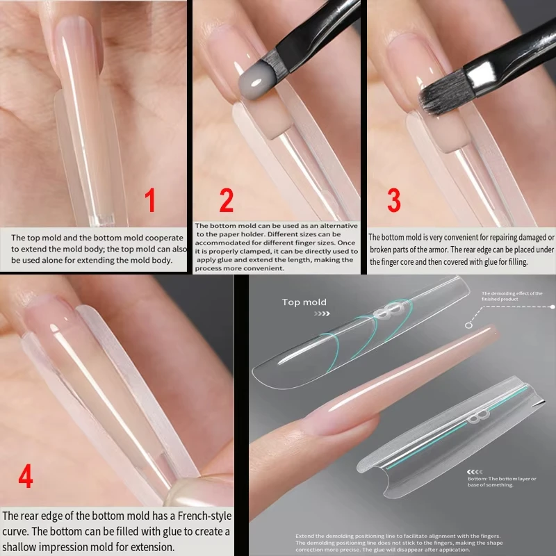 240 Stück Sandwich-Doppel-Nagelformen zur Verlängerung, wiederverwendbar, gemischte 15 Größen, Sarg- und Mandelform, schnelle Nagelverlängerung, Maniküre-Werkzeuge, Top-Qualität – Detail 3