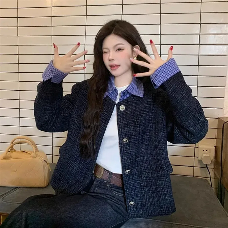 

Spring Autumn Ladies Fashion Patchwork Tops Coat 2025 Feminine Advanced Leisure Outwear Korean Women Long Sleeves Short Jacket