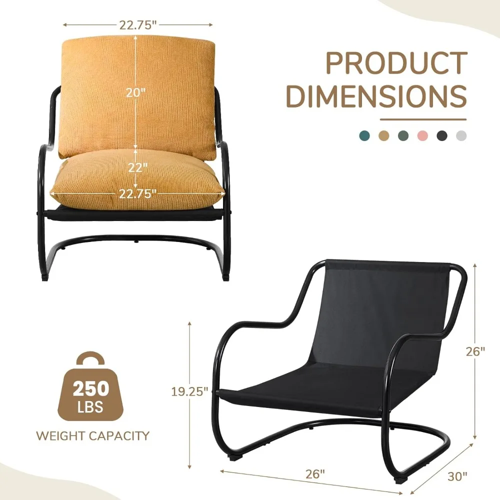 Comoda sedia d'accento Poltrona moderna per camera da letto con struttura in metallo Comodo cuscino in schiuma triturata per balcone